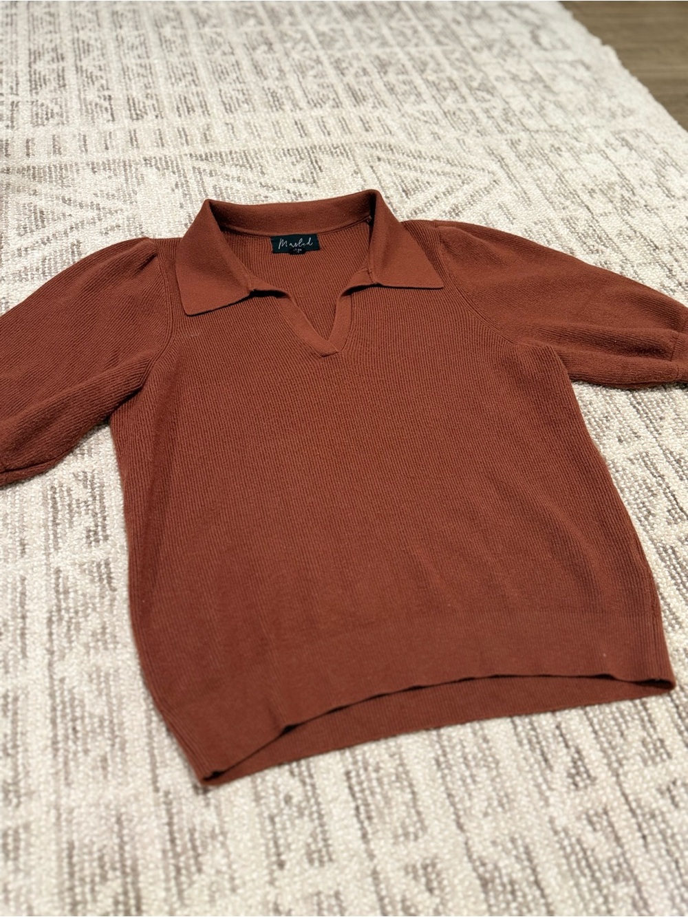 Marled Rust V-Neck Puff Sleeve Sweater